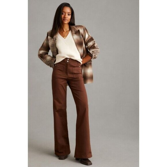 Maeve The Junie Jean High Rise Wide Leg Flare Leg Pants Brown 27